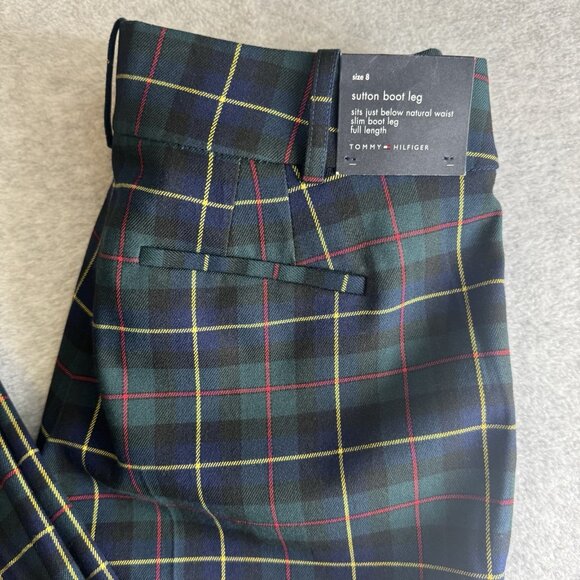 NWT Tommy Hilfiger Sutton Plaid Pants Women's 8 Slim Boot Leg Blue Red Green - Picture 4 of 12